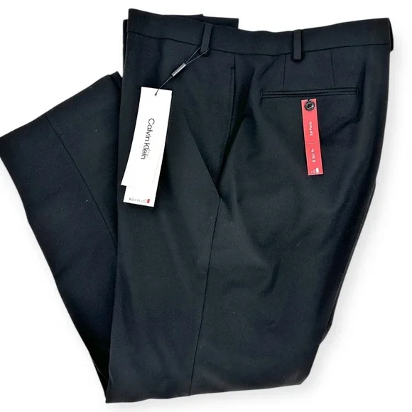 Calvin Klein Slim Fit Dress Pants Black WoolCareer Mens Size NWT 42Wx30L